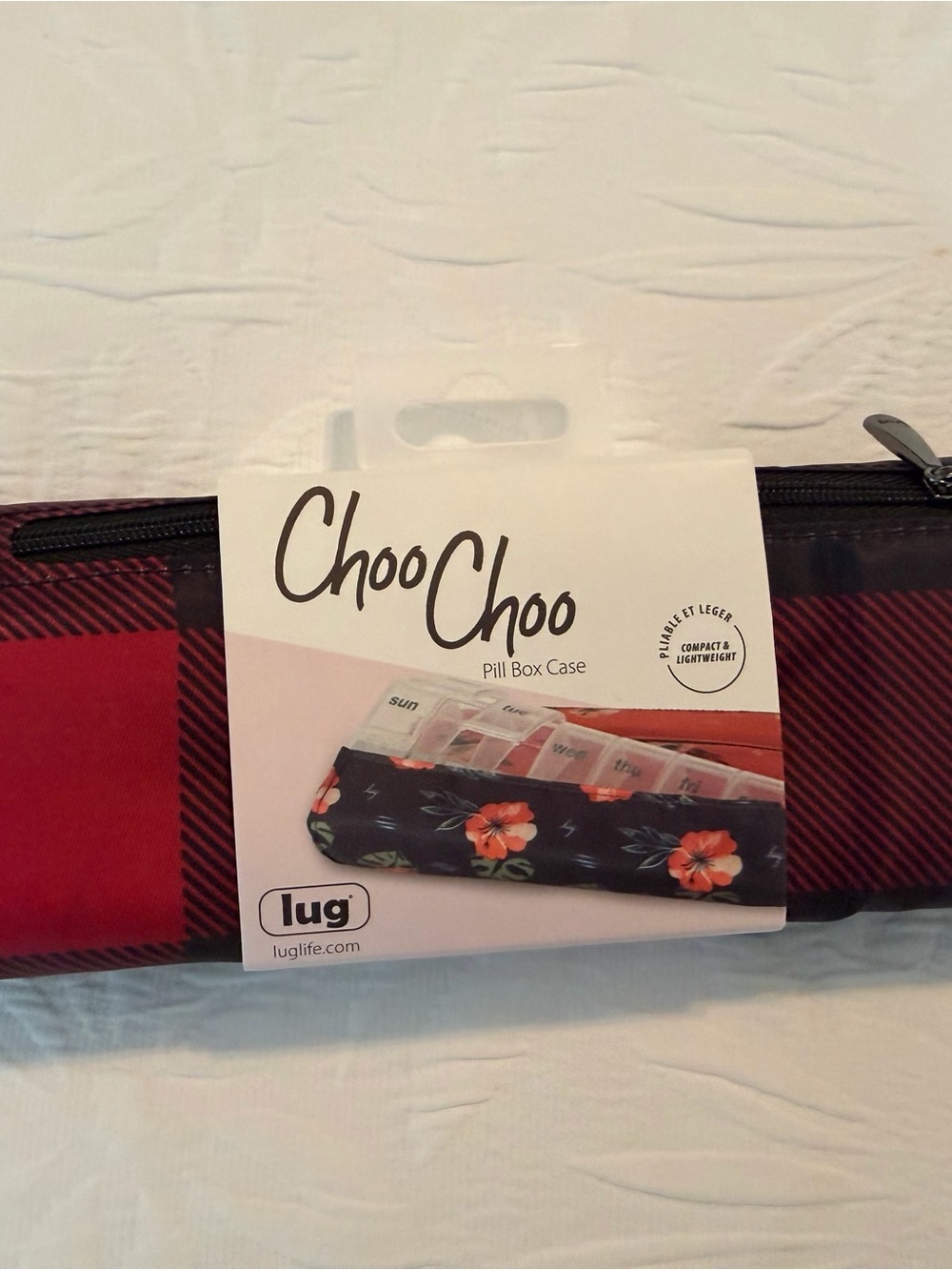 Luglife Choo Choo Pill Box Medication Case in Buffalo Red Plaid NWT